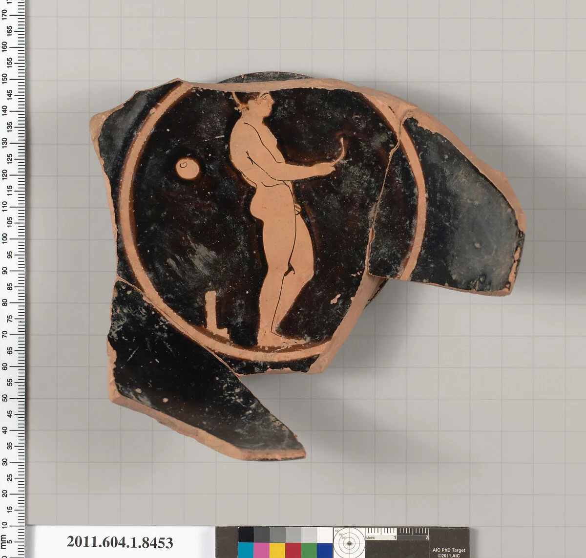 Terracotta fragment of a stemless kylix (drinking cup) — Borden Wood Painter