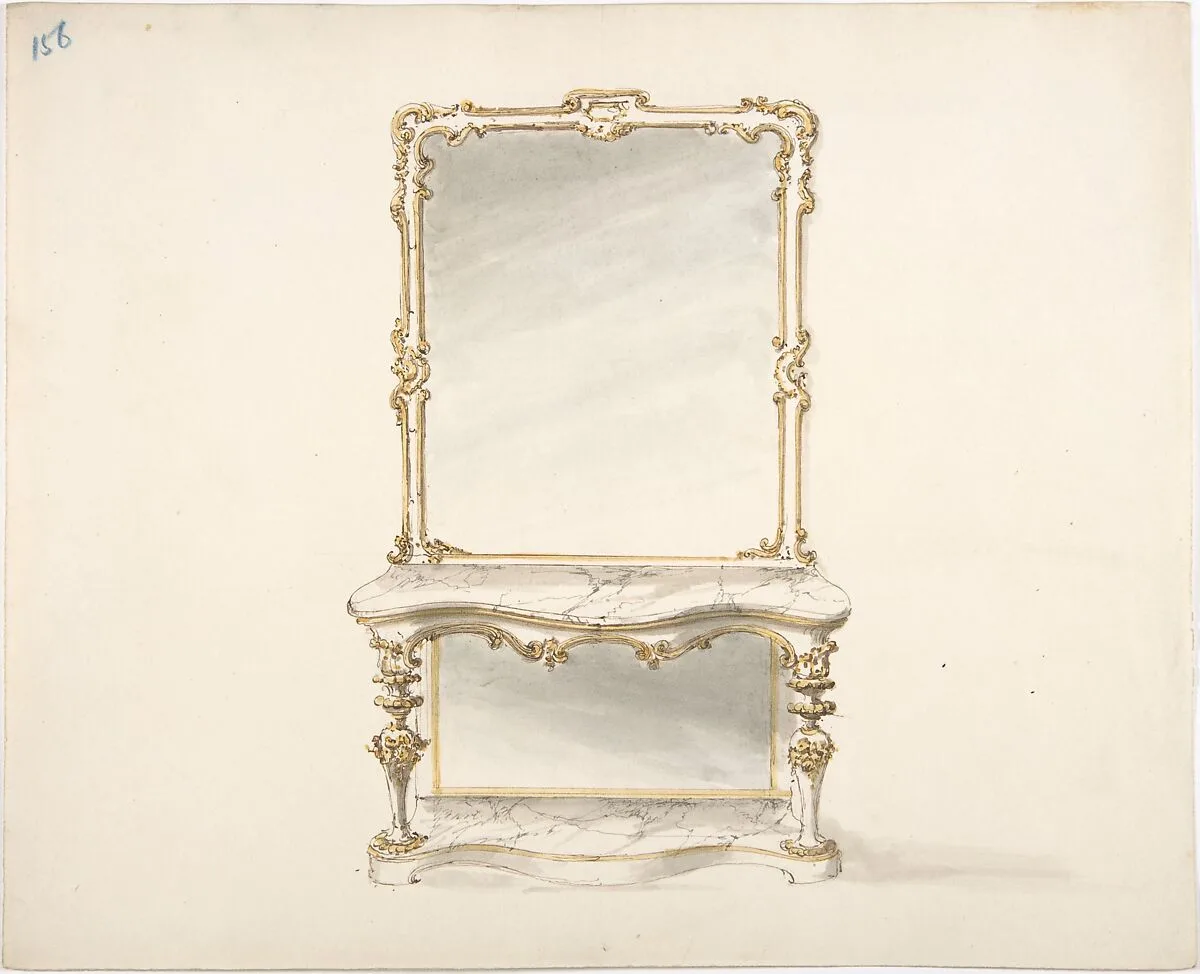 Design for a Mirrored Marble Table Ornamented with Gold — Anonymous, British, 19th century