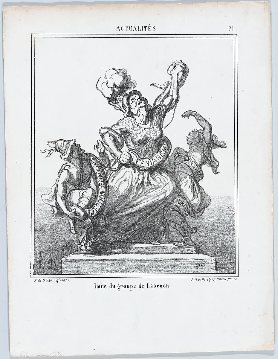 Imitation of the Laocoön-group, from 'News of the day,' published in Le Charivari, April 6, 1868 — Arnaud de Vresse|Destouches|Honoré Daumier