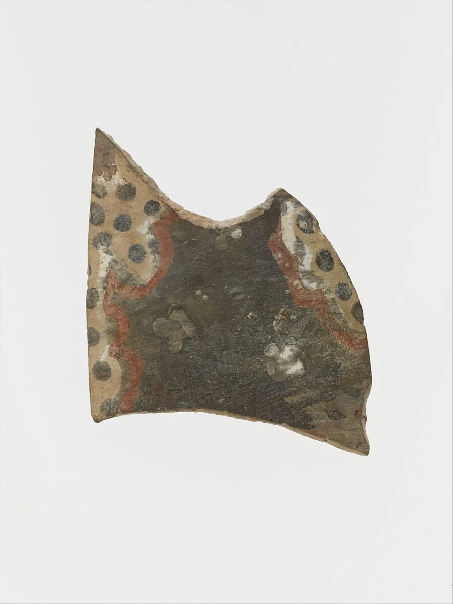 Terracotta vessel fragment with polychrome motifs — Unknown