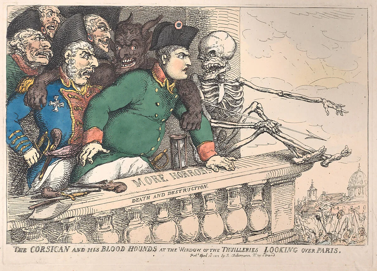 The Corsican and His Bloodhounds at the Window of the Thuilleries Looking Over Paris — Rudolph Ackermann, London|Napoléon Bonaparte|Thomas Rowlandson