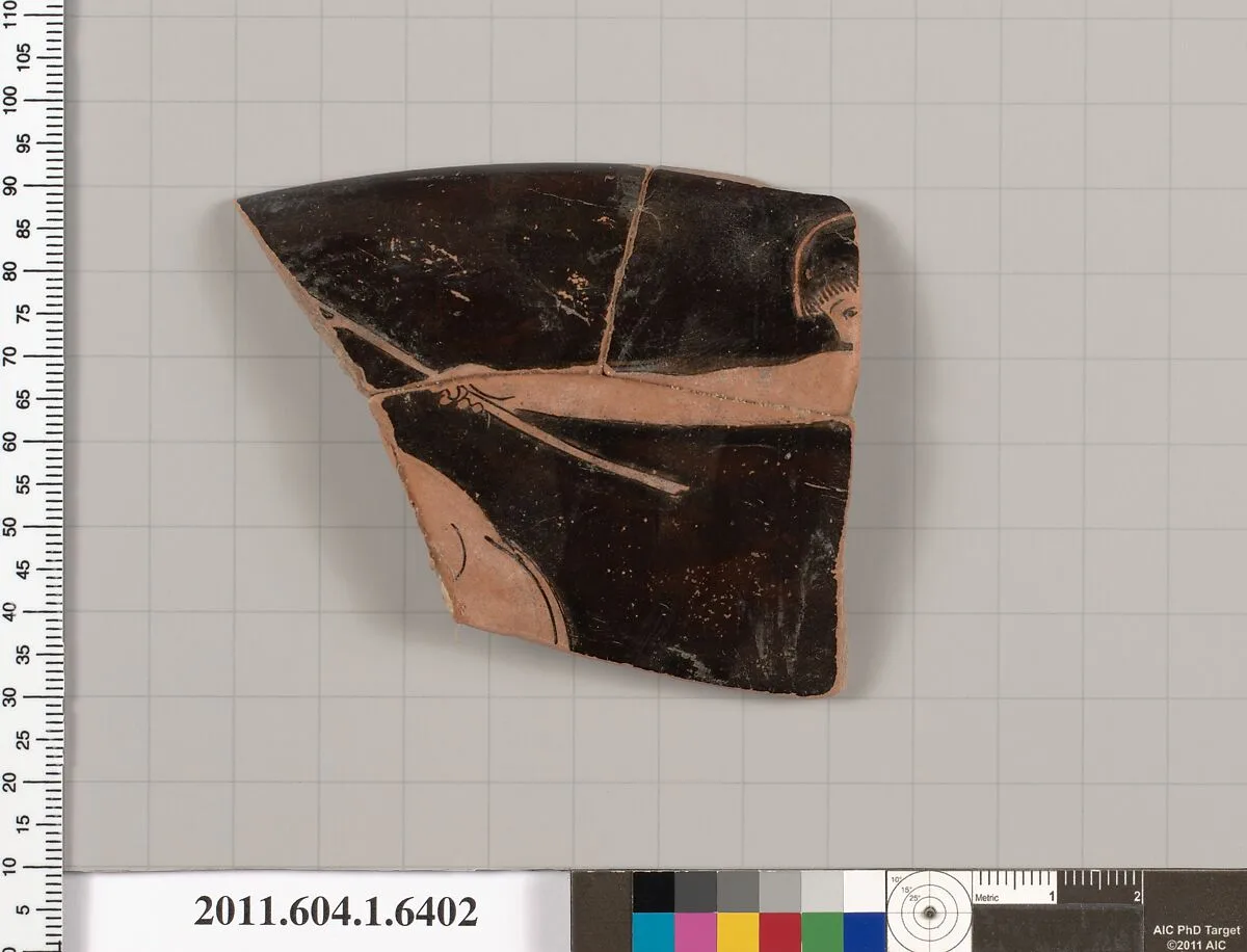 Terracotta rim fragment of a kylix (drinking cup) — Antiphon Painter
