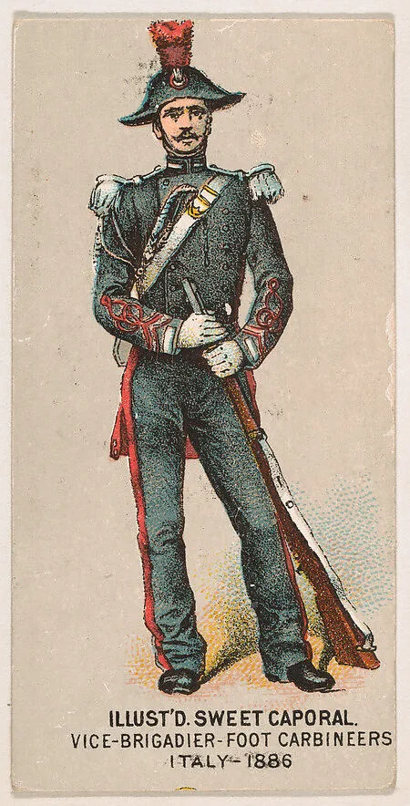 Vice-Brigadier, Foot Carbineers, Italy, 1886, from the Military Series (N224) issued by Kinney Tobacco Company to promote Sweet Caporal Cigarettes — Kinney Brothers Tobacco Company