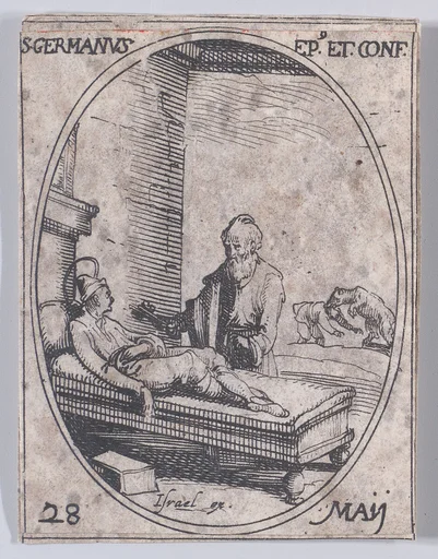 S. Germain, évêque et confesseur (St. Germanus, Bishop and Confessor), May 28th, from "Les Images De Tous Les Saincts et Saintes de L'Année" (Images of All of the Saints and Religious Events of the Year)