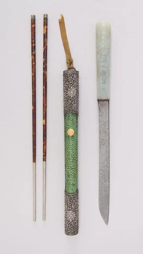 Knife with Sheath, Chopsticks, Picks, and Earspoon
