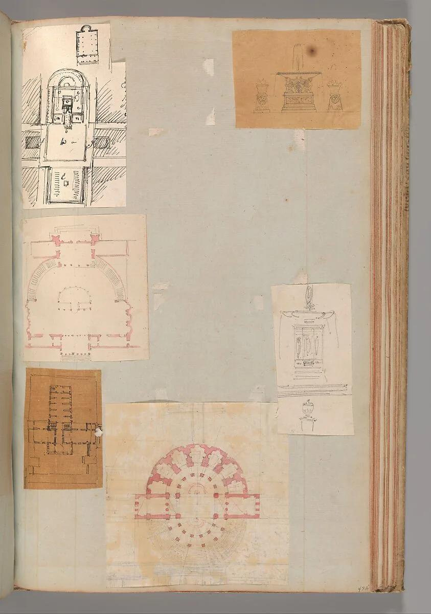 Page from a Scrapbook containing Drawings and Several Prints of Architecture, Interiors, Furniture and Other Objects — Charles Percier|Pierre François Léonard Fontaine