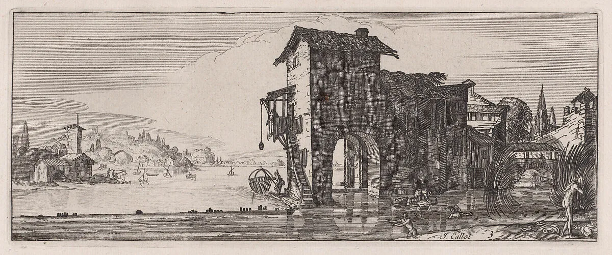Reverse Copy of Le Moulin a Eau (The Water Mill), from Les Quatre Paysages (The Four Landscapes), plate 3 — Jacques Callot|Anonymous