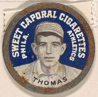 Thomas, Philadelphia Athletics (blue), from the Domino Discs series (PX7), issued by Kinney Brothers — Kinney Brothers Tobacco Company
