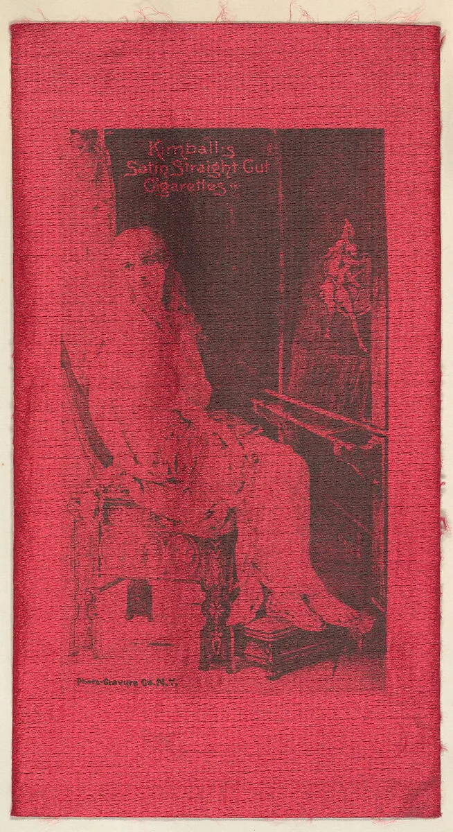 Seated woman (on red silk), from the Girl Art Subjects series (N193) issued by Wm. S. Kimball & Co. — William S. Kimball & Company|The Photo-Gravure Company