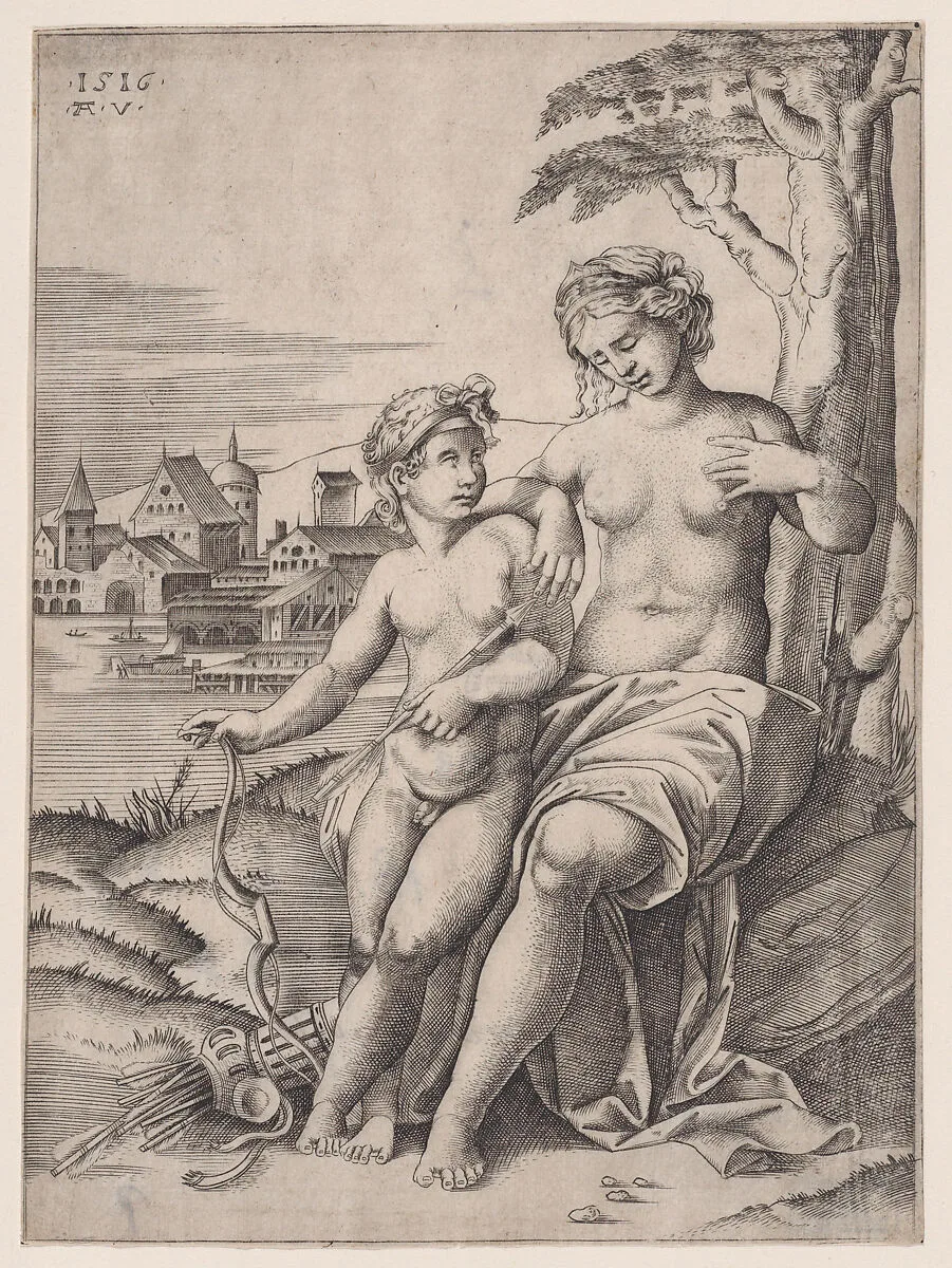 Venus and Eros — Agostino Veneziano (Agostino dei Musi)|Giulio Romano|Raphael (Raffaello Sanzio or Santi)