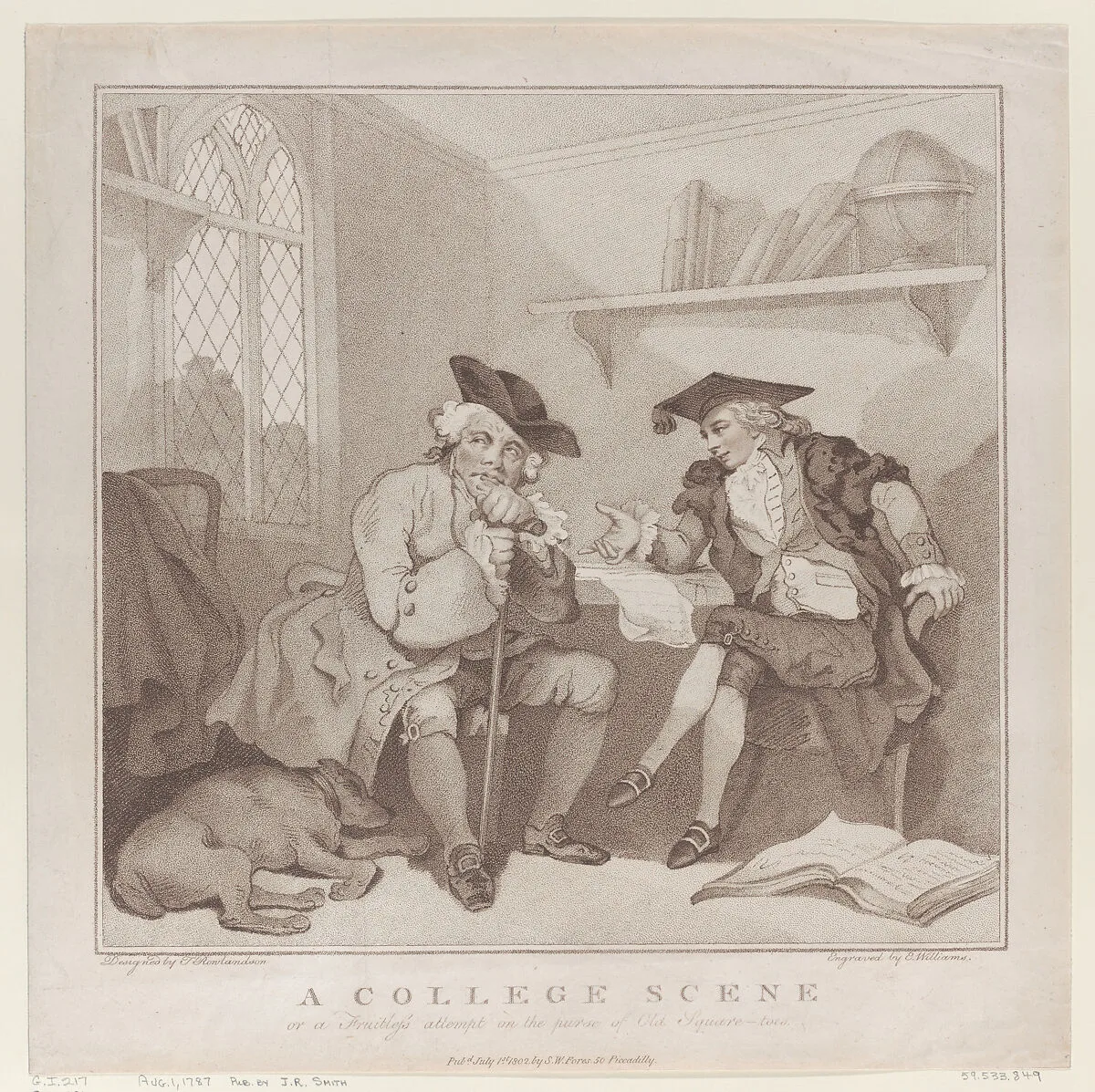 A College Scene, or a Fruitless Attempt on the Purse of Old Square-toes — Edward Williams the Elder|S. W. Fores|Thomas Rowlandson