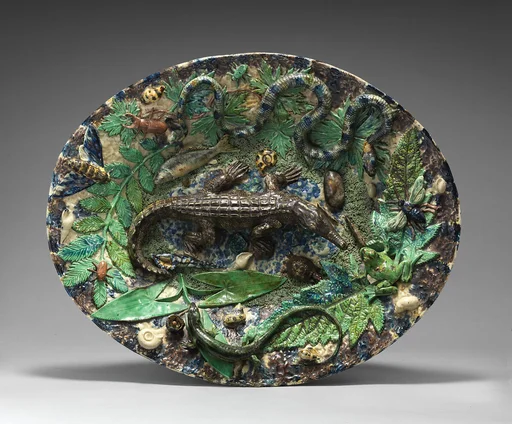 Platter with crocodile, snake, and lizard