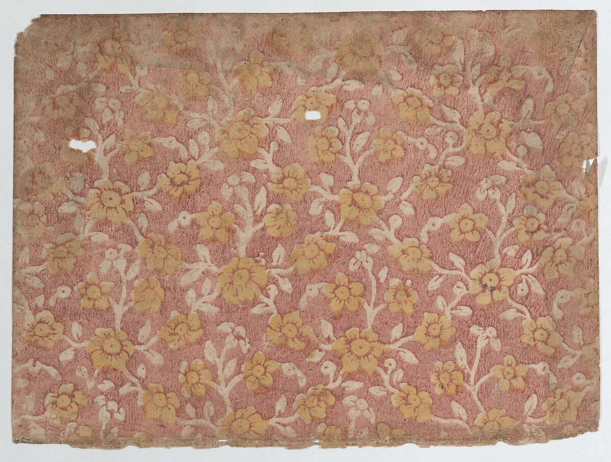 Sheet with yellow floral pattern — Anonymous