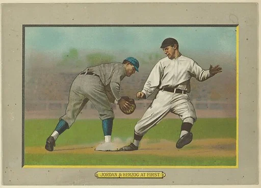 Tim Jordan, First Baseman, Brooklyn Superbas (National League), & Charles "Buck" Herzog, Third Baseman, New York Giants (National League) at First, from Turkey Red Cabinets (T3)