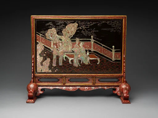 明晚期 嵌螺鈿漆花鳥紋座屏|Table screen