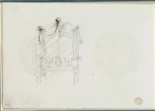Sketch of a Fireplace with a Mirror Surrounded by Drapery
