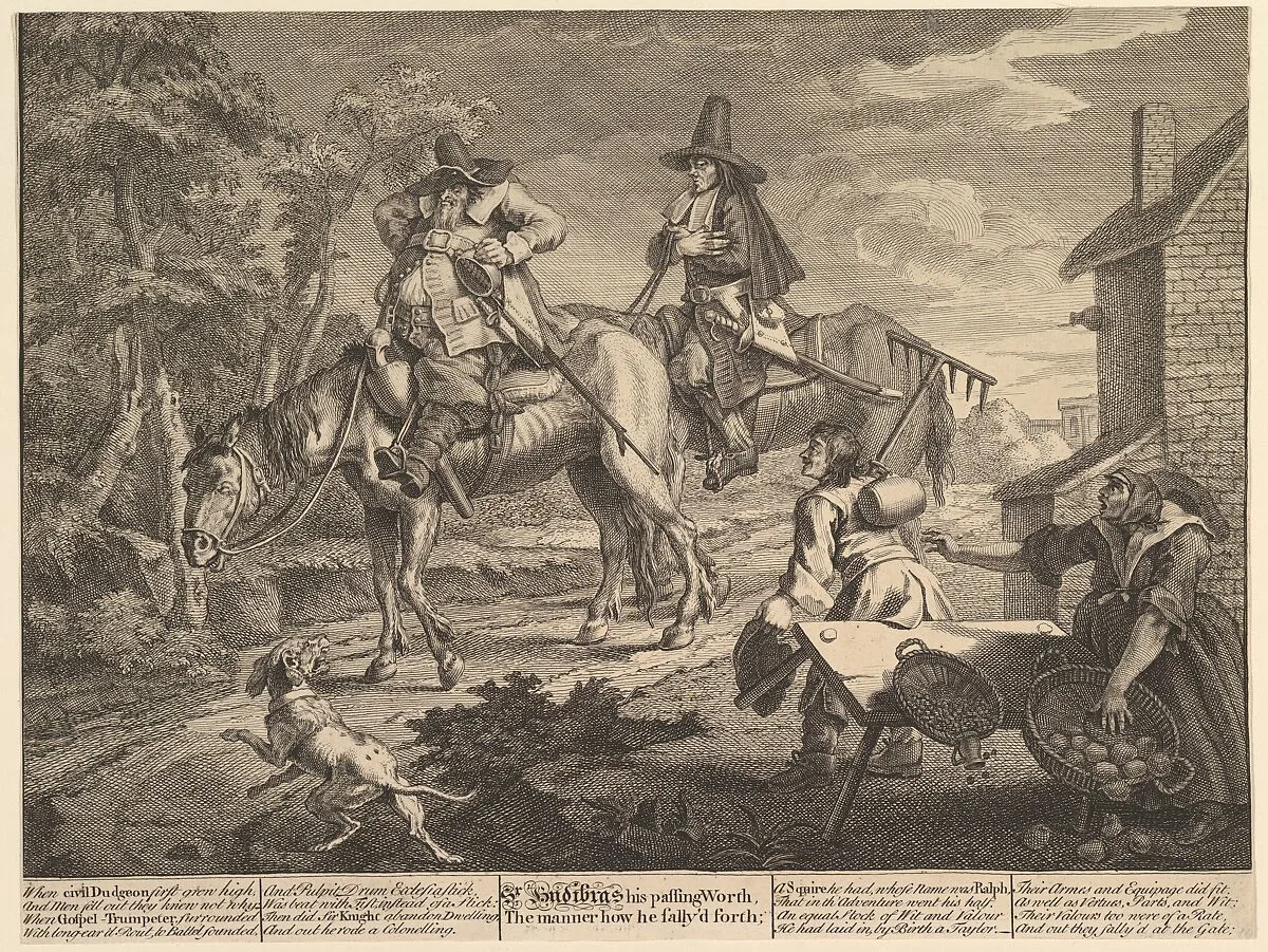 Sr. Hudibras, His Passing Worth, The Manner How He Sally'd Forth": Twelve Large Illustrations for Samuel Butler's Hudibras, Plate 2 — Philip Overton|John Cooper|William Hogarth|Samuel Butler