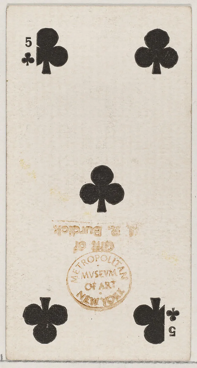 Five Clubs (black), from the Playing Cards series (N84) for Duke brand cigarettes — W. Duke, Sons & Co.