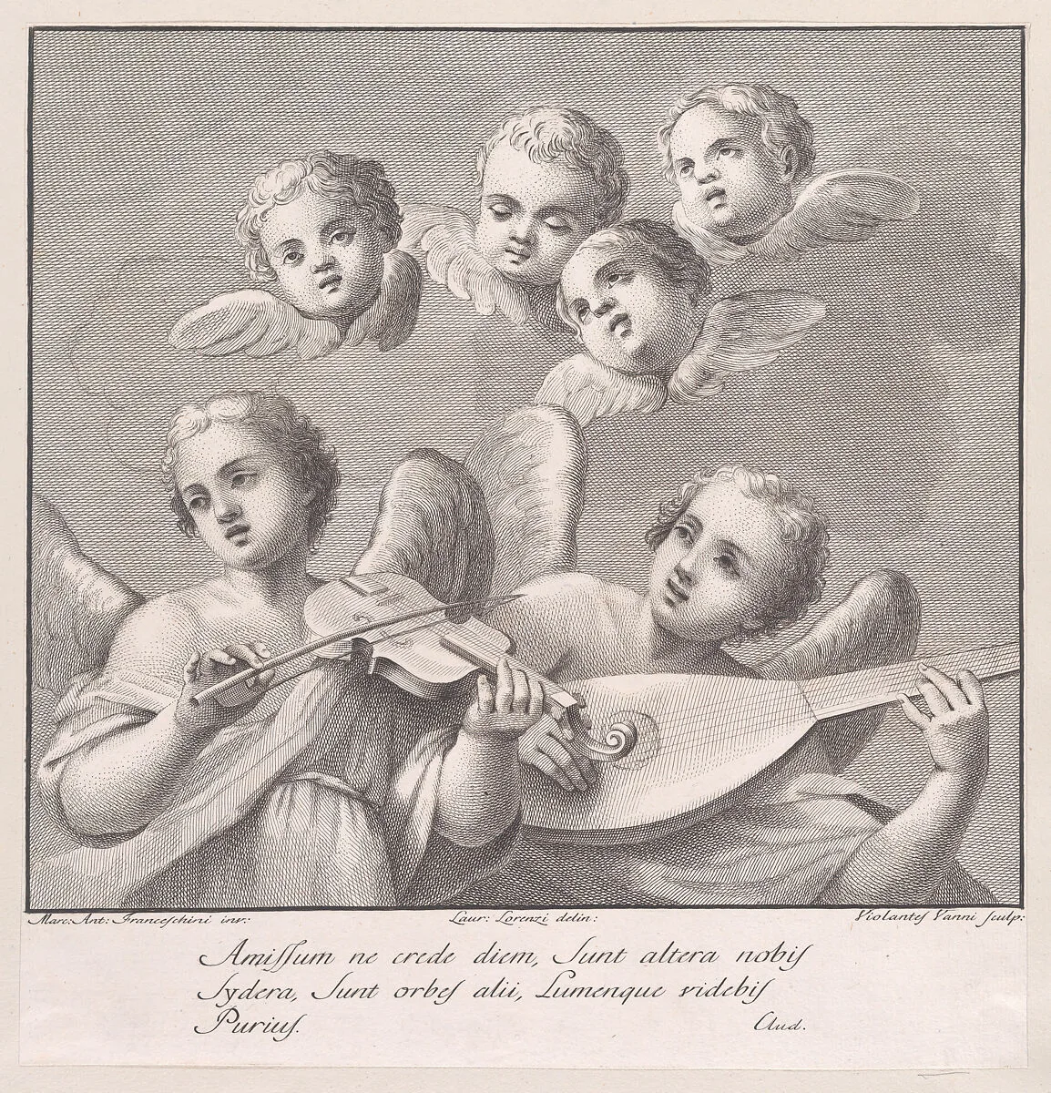 Angels with a violin and lute — Violante Vanni|Lorenzo Lorenzi|Marcantonio Franceschini