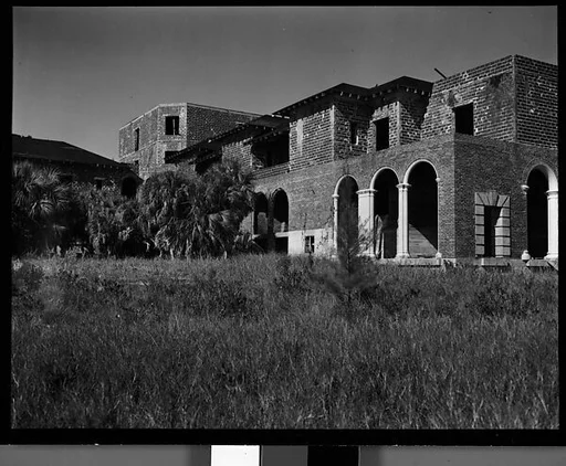 [Colonnade of Unfinished Italianate Revival Hotel on Coast, Florida]