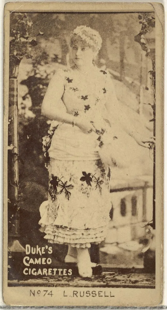 Card Number 74, Lillian Russell, from the Actors and Actresses series (N145-4) issued by Duke Sons & Co. to promote Cameo Cigarettes — W. Duke, Sons & Co.