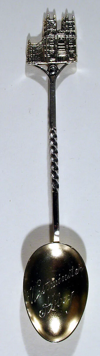 Souvenir spoon with finial in form of west front of Westminster Abbey — Saunders & Shepherd
