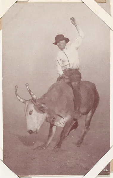 Cowboy riding bull from Indians and Western Historical Scenes series (W417) — Unknown
