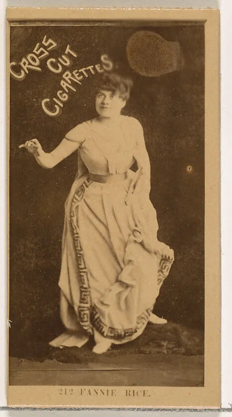 Card Number 212, Fanny Rice, from the Actors and Actresses series (N145-2) issued by Duke Sons & Co. to promote Cross Cut Cigarettes — W. Duke, Sons & Co.