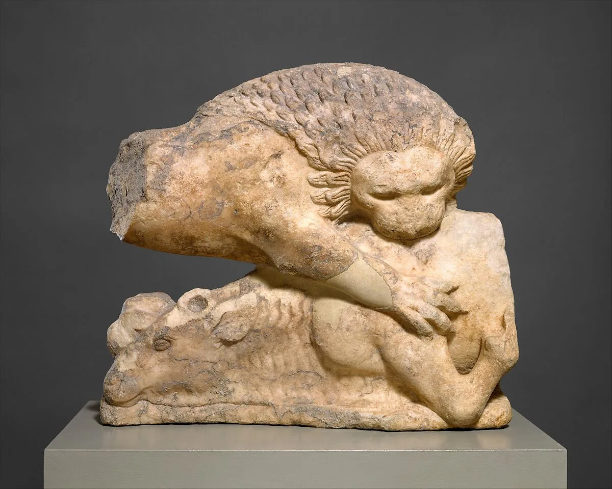 Lion felling a bull, from a marble pediment — Unknown
