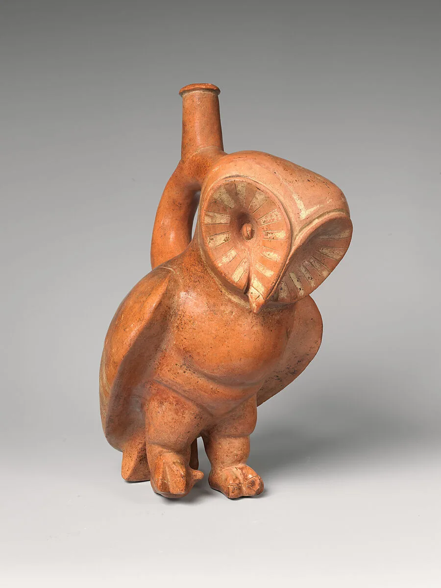 Stirrup-spout bottle with owl — Moche artist(s)