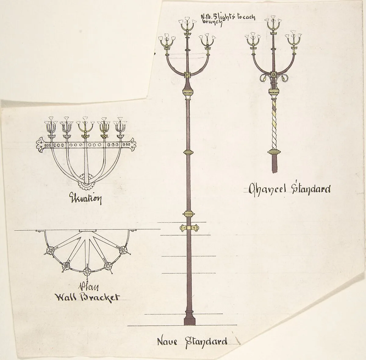 Designs for Church Lights: Wall Bracket, Nave Standard, Chancel Standard — Richardson Ellson & Co.