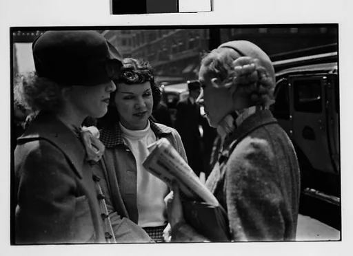 [Two 35mm Film Frames: Three Women in Conversation on Street, New York City?]