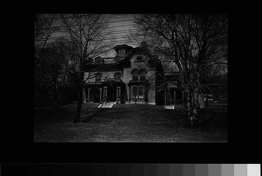 [Second Empire House with Trees and Telephone Lines, Belmont, Massachusetts]