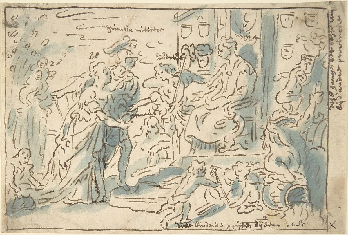 Compositional Sketch for The Request for Admission into the Union, a Painting in the Town Hall of 's-Hertogenbosch. The Province of Brabant requests the same status as the seven provinces of the Dutch Republic — Anonymous, Flemish, 17th century|Theodoor van Thulden