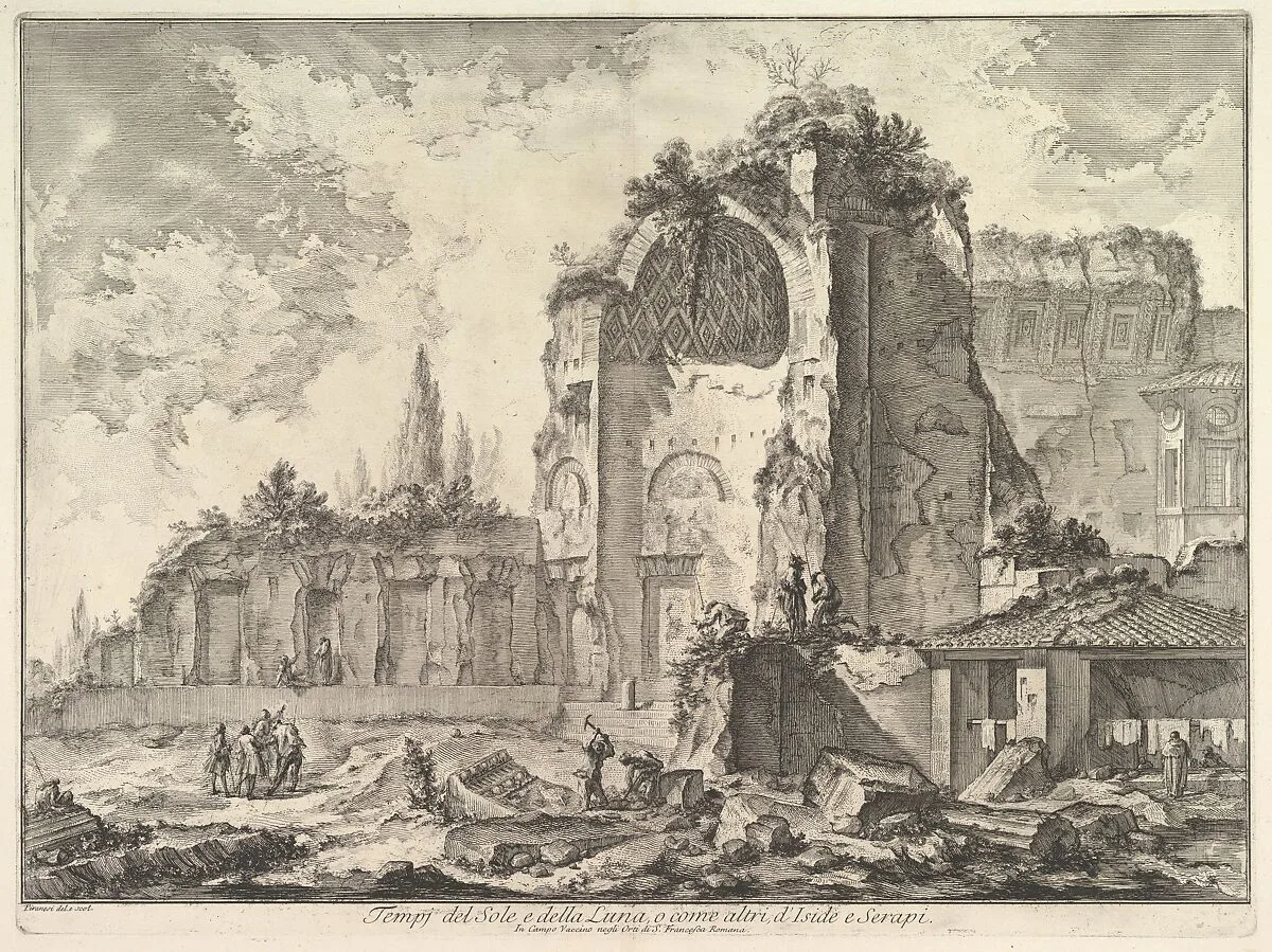 The Temple of Venus and Roma (erroneously called Temple of Sol and Luna) (Veduta degli avanzi di due triclini che appartenevano alla Casa aurea di Nerone), from "Vedute di Roma" — Giovanni Battista Piranesi