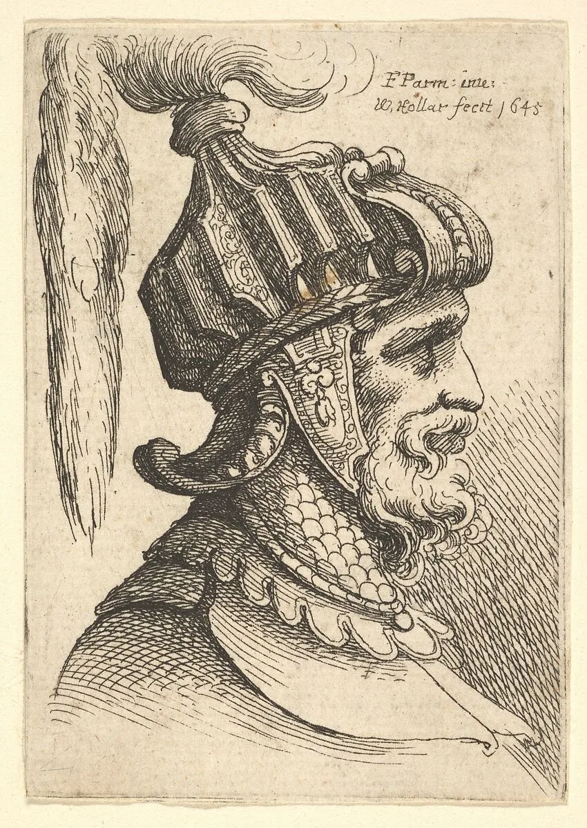 Helmeted Head — Parmigianino (Girolamo Francesco Maria Mazzola)|Wenceslaus Hollar