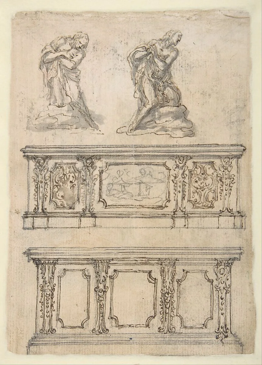 Studies for a Kneeling Figure of Christ and Altar Fronts. — Giovanni Battista Foggini