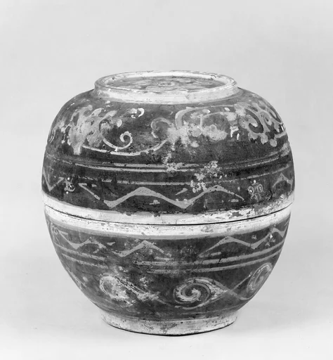 西漢 彩繪雲氣紋陶盒|Covered Bowl (He)