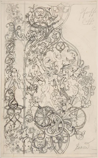 Gothic Ornament with Putti and Acanthus Leaves