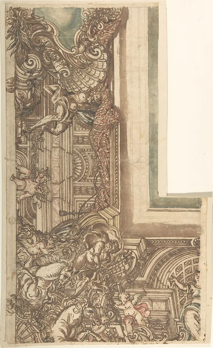 Ceiling Design with Neptune in Corner — Anonymous, Italian, 17th century