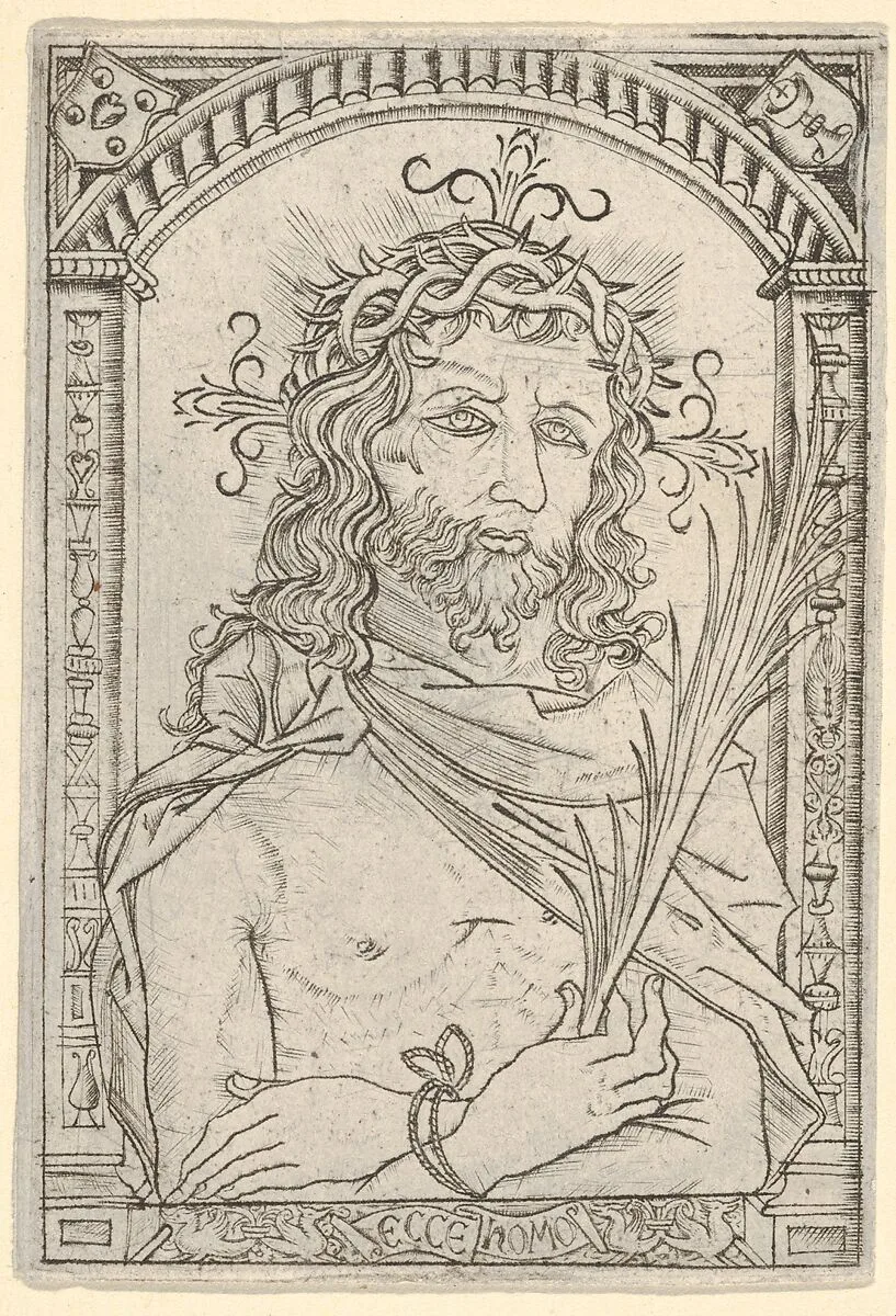 Christ as the man of sorrows set within an ornate frame — Nicoletto da Modena