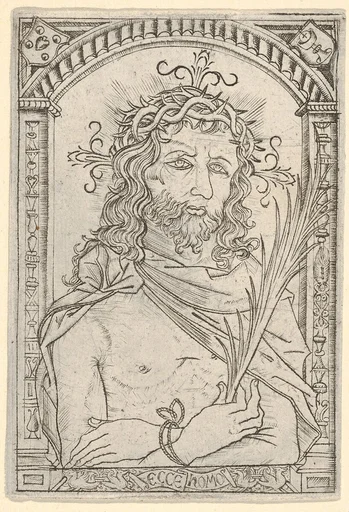 Christ as the man of sorrows set within an ornate frame
