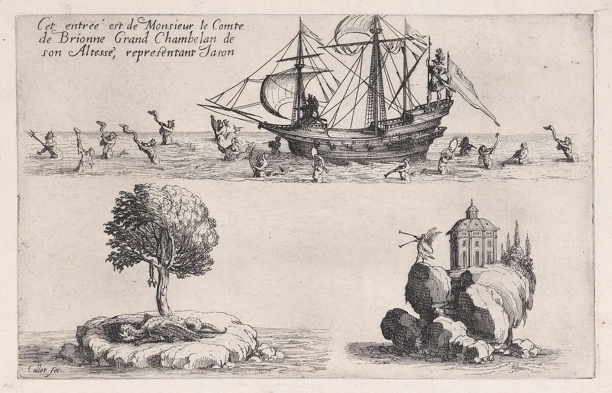 Entrée de M. de Brionne (Entrance of Monsieur de Brionne), from Le Combat a la Barrière in the Palace at Nancy by Henri Humbert, printed by Sebastien Phillipe — Jacques Callot|Henri Humbert