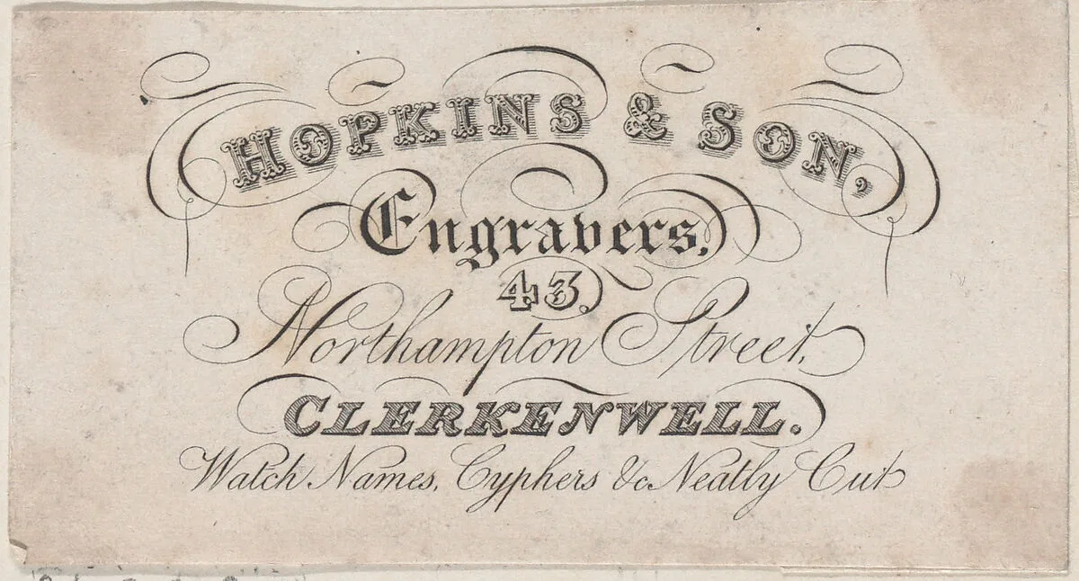 Trade Card for Hopkins & Son, Engravers — Anonymous, British, 18th century