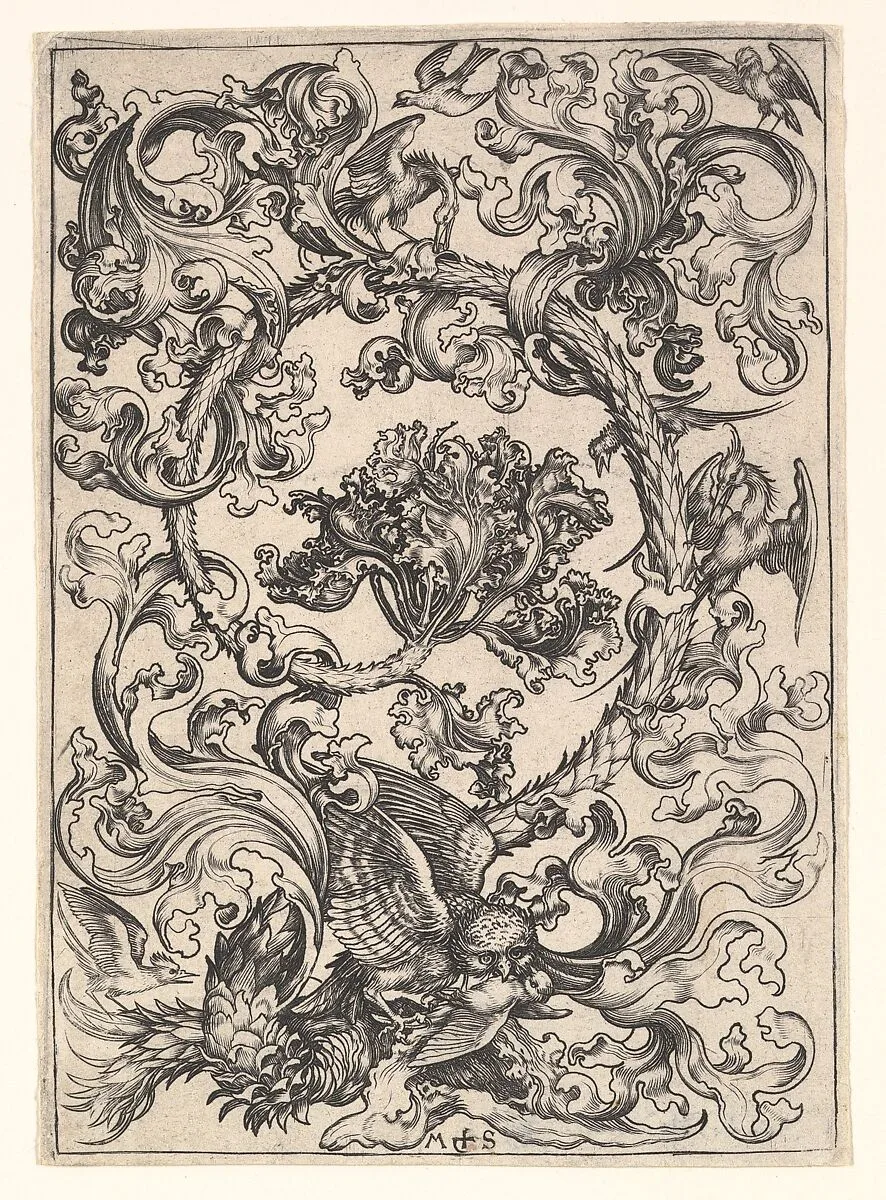 Ornament with Owl Mocked by Day Birds — Martin Schongauer