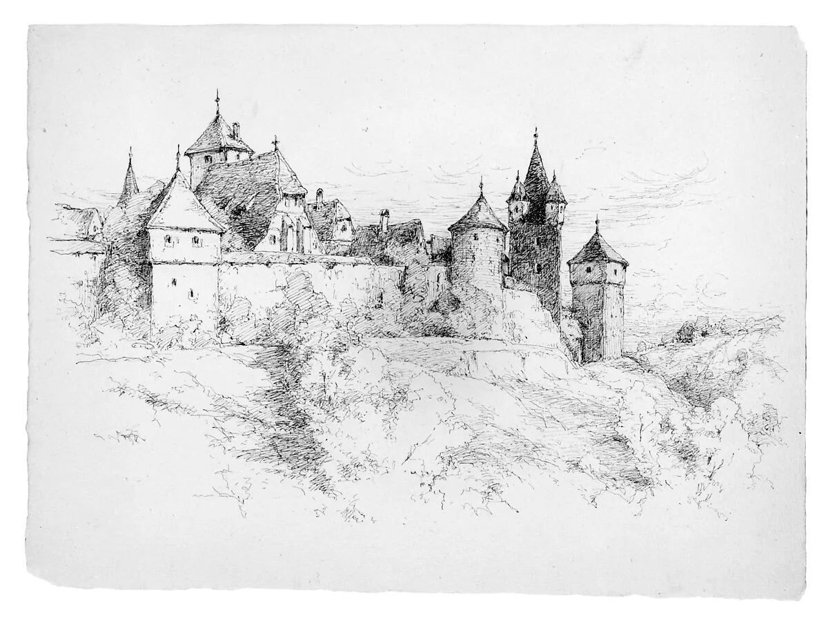 Sketch of Houses (Probably in Germany) — Andrew Fisher Bunner