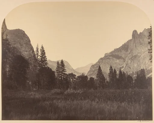 Up the Valley, North Dome in Center, Sentinel on Left