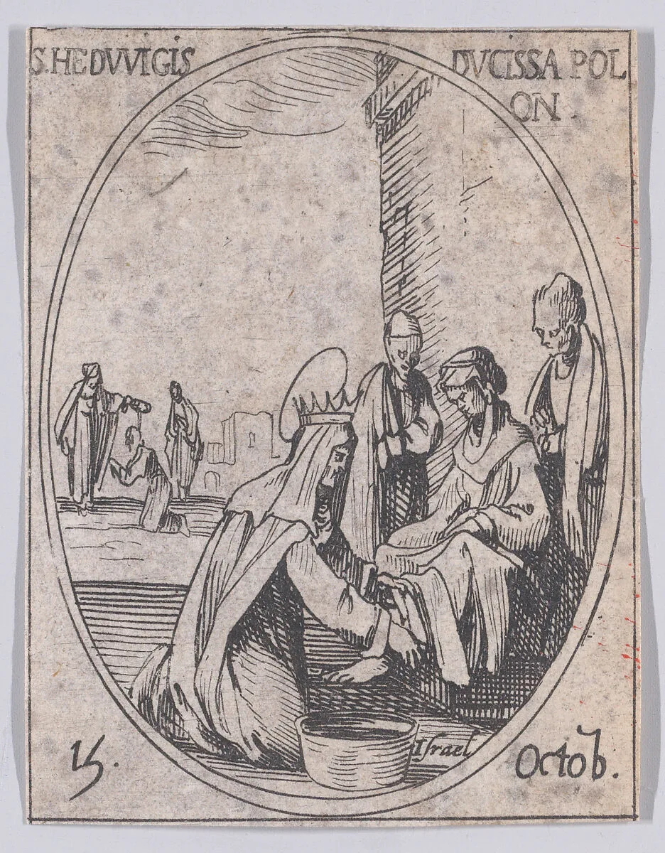 Ste. Edwige, Duchesse de Pologne (St. Hedwig, Duchess of Poland), October 15th, from "Les Images De Tous Les Saincts et Saintes de L'Année" (Images of All of the Saints and Religious Events of the Year) — Jacques Callot|Israël Henriet