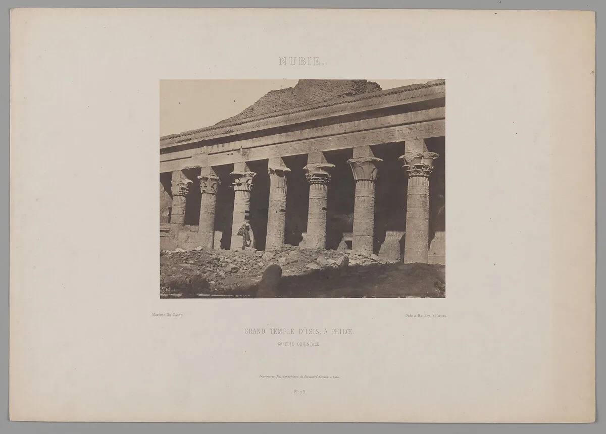 Nubie, Grand Temple d'Isis, a Philœ, Galerie Orientale — Gide et Baudry|Maxime Du Camp|Imprimerie photographique de Blanquart-Évrard, à Lille