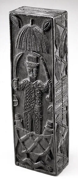 Box with the depiction of a European in a boat — Unknown
